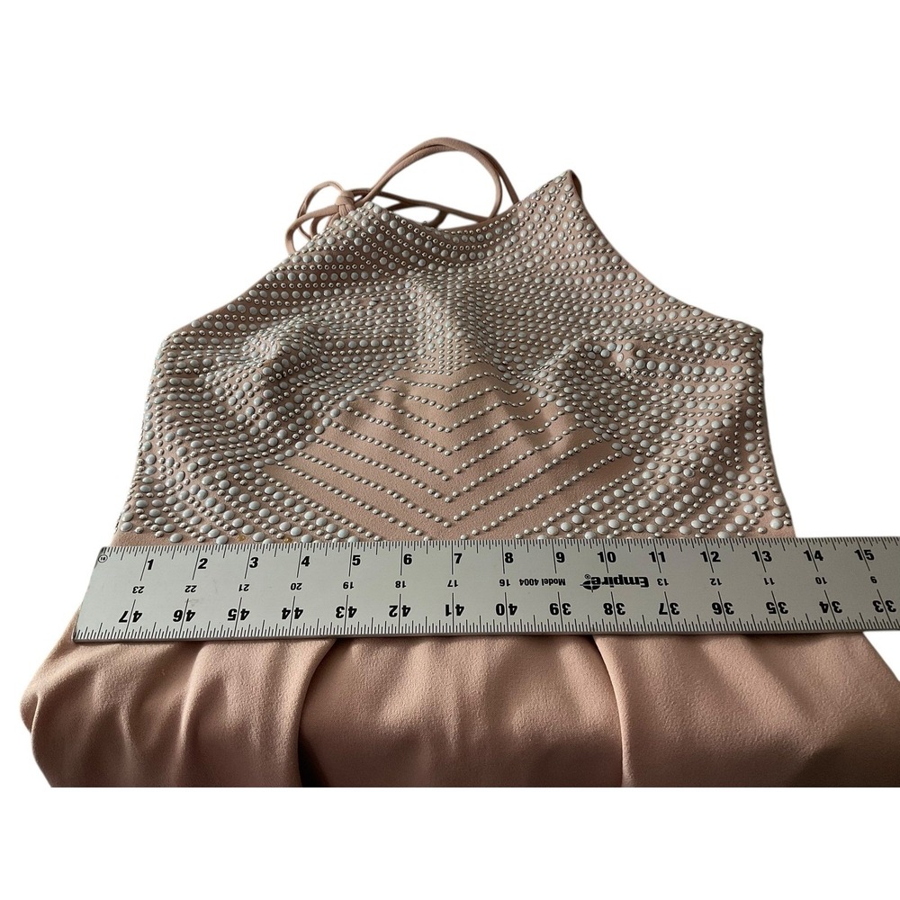 B. Darlin Womens Pink Studded Pearl Halter Fit & Flare Skater Dress Size 11/12 - Picture 7 of 9